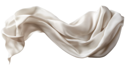 draped white silk fabric featuring a soft texture on white background