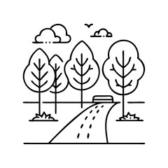 walkway with trees icon, walkway with trees line art - simple line art of walkway with trees, perfect for walkway with trees logos and icons