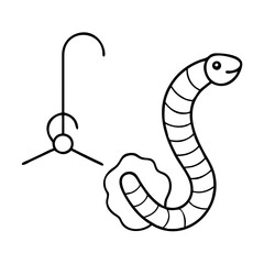 worm on a hook icon, worm on a hook line art - simple line art of worm on a hook, perfect for worm on a hook logos and icons