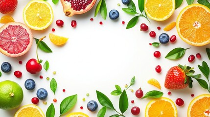 Naklejka premium vibrant summer fruit border on white background