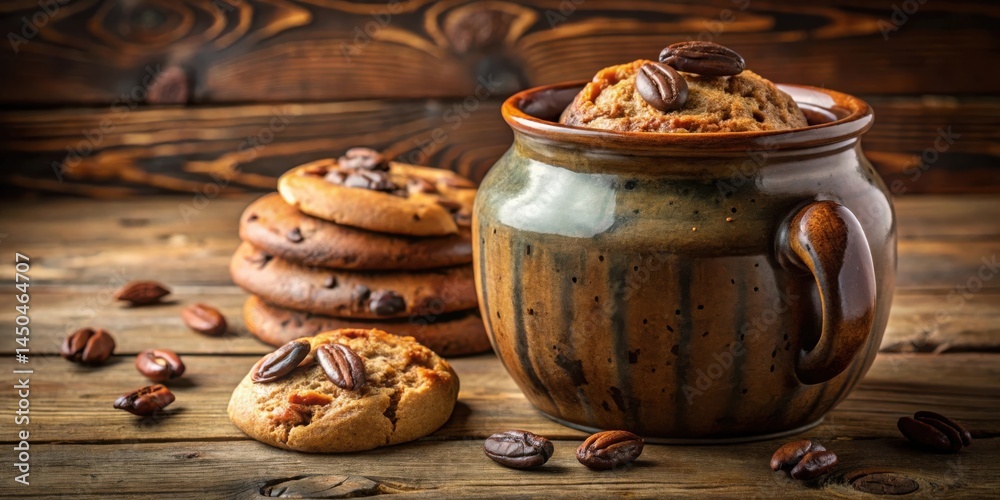 Poster coffee bean cookies in a rustic earthenware pot