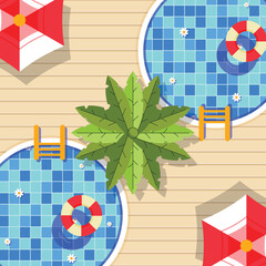 Two Circular Swimming Pool Top View Illustration