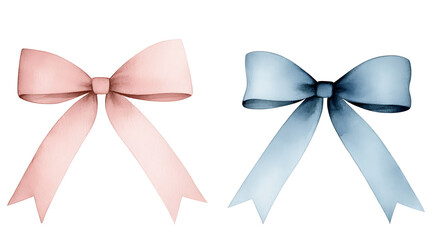 Naklejka premium pink and blue bows watercolor illustration isolated on white background, hand-painted ribbons, cute and decorative