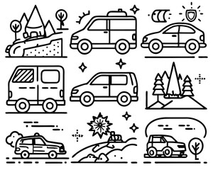 Car Accident and Emergency Line Icons – Vector Set