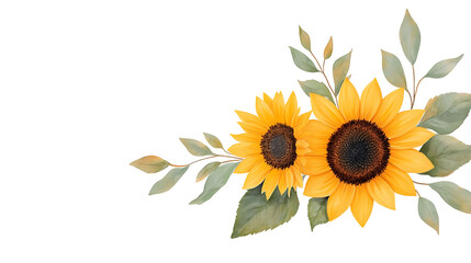 Naklejka premium sunflower flowers on isolated white, watercolor drawing, botanical painting
