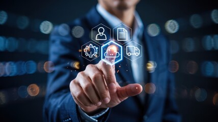 A close-up view of a person interacting with digital icons.