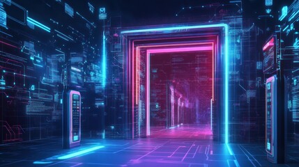 Futuristic server room, data center, network