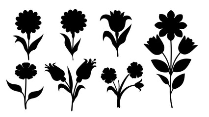 set of flowers silhouette vector on tranparent background