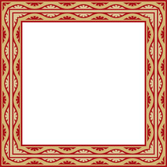Vector gold and red square national Indian ornament. Rectangle, border, ethnic Hindu frame.
