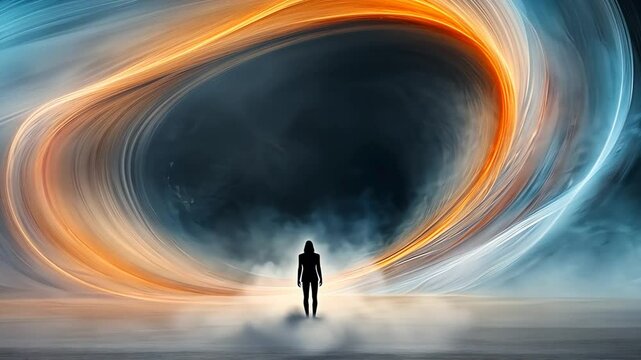 Silhouette figure in surreal vortex