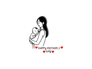 Abstract mother with a child in continuous one line drawing art style,Mother with her child holding vector illustration,mother's day celebration, line art logo design.
