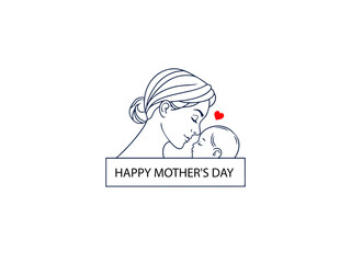 Abstract mother with a child in continuous one line drawing art style,Mother with her child holding vector illustration,mother's day celebration, line art logo design.