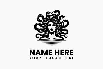 Angular polygonal Medusa with abstract snakes, modern vector logo for esports and tech startups