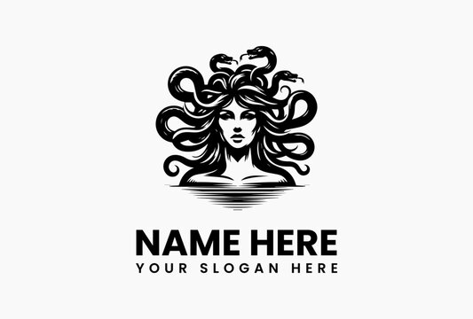 Angular polygonal Medusa with abstract snakes, modern vector logo for esports and tech startups