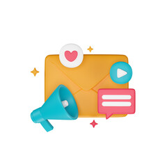 3D email marketing with megaphone. Business promotion 3d illustration