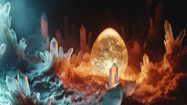 Glowing orb crystal formation fantasy scene footage