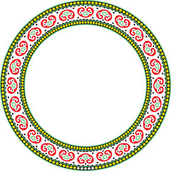 Vector round colored ancient Russian ornament. Slavic border, frame. Circle, ring. Painting of the royal chambers.
