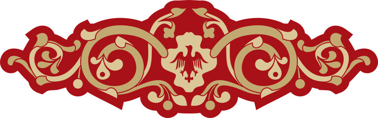 Vector red and gold gothic ornament. Medieval European drawing. Classic pattern of the Germans, Angles, Saxons, Franks.
