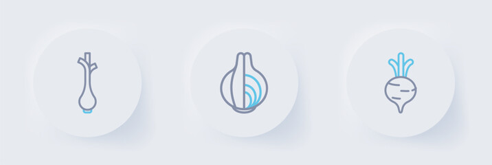 Set line Beet, Onion and Fresh green onions icon. Vector