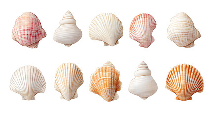 Watercolor vintage seashells isolated white background. Hand drawn illustration. Collection shells. Sea shell clipart