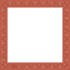Vector gold with red classic Greek square ornament. Rectangle of Ancient Greece and Roman Empire. Byzantine painting of walls, floors and ceilings. Decoration of European palaces.
