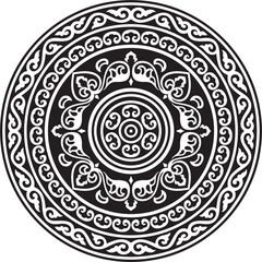 Vector round black monochrome ancient Russian ornament. Slavic border, frame. Circle, ring. Painting of the royal chambers.
