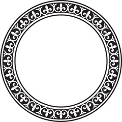 Vector black monochrome stencil round classic byzantine ornament. Circle, ring, border, Ancient Greece, Eastern Roman Empire frame. Decoration of the Russian Orthodox Church
