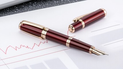 Fototapeta premium Elegant Red and Gold Fountain Pens on Financial Documents