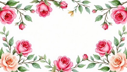 Delicate watercolor roses & leaves, repeating seamlessly , pattern, garden, surface