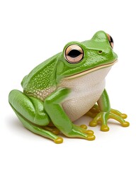 Obraz premium A vibrant green tree frog, plump body, large eyes, sits against a stark white background