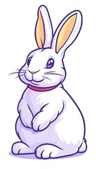 Obraz premium A white rabbit with pink collar sits upright, smiling with large eyes
