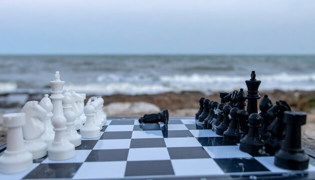 Chess Game by the Sea: A Strategic Encounter Against a Serene Backdrop