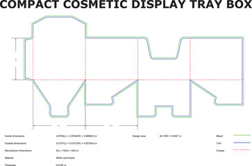 Technical Vector Drawing for Compact Cosmetic Display Tray Box Packaging Design