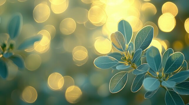 Delicate teal leaves bathed in golden sunlight