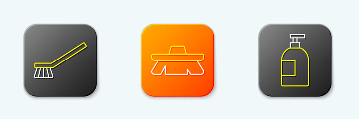 Set line Brush for cleaning, and Dishwashing liquid bottle icon. Vector