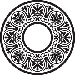 Vector black monochrome classic Greek round ornament. Circle of Ancient Greece and the Roman Empire. Byzantine painting of walls, floors and ceilings. Decoration of European palaces.
