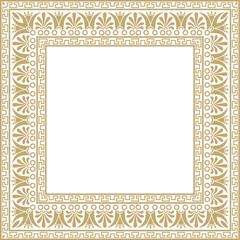 Vector golden classic Greek square ornament. Rectangle of Ancient Greece and Roman Empire. Byzantine painting of walls, floors and ceilings. Decoration of European palaces.
