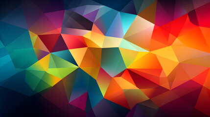 Fototapeta premium A vibrant, colorful abstract geometric pattern with a mix of warm and cool colors, featuring a gradient of hues from deep reds and oranges to lighter yellows and blues, set against a dark