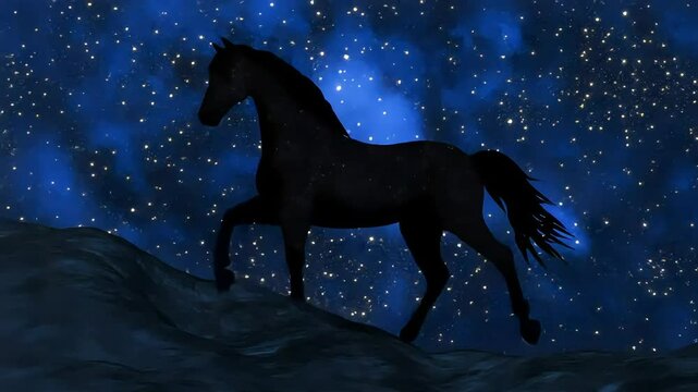 Horse silhouette night sky landscape