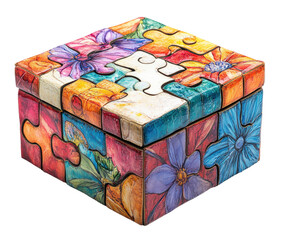 Colorful puzzle box display home object vibrant environment view isolated on transparent background