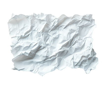Crumpled white paper texture space abstract minimalist design top view isolated on transparent background