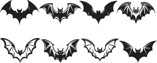 Bat Silhouette and Line Art Vector Set Halloween and Nature Flying Bat Icons