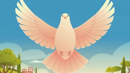 Dove flying in sky. Symbol of hope and peace, religious sign. Bird spreading its wings, concept of freedom and spirituality, for international day of peace. - Powered by Adobe