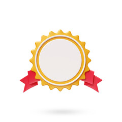 3D Medal or winner Badge with ribbon. Champion awards medal, Premium quality guarantee symbol