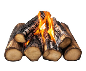 Campfire logs burning wood stacked warm ambiance cozy concept isolated on transparent background