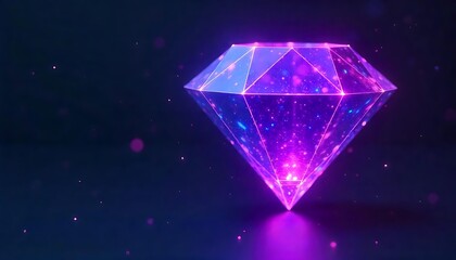 A glowing violet and blue diamond symbolizes digital wealth, crypto, and NFT ownership. Subtle binary code overlays enhance the futuristic theme, representing blockchain, created with generative ai