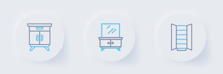 Set line Wardrobe, Dressing table and Furniture nightstand icon. Vector