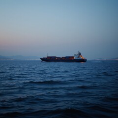 Fototapeta premium Container Ship at Sea During Twilight
