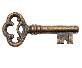 Antique key vintage style still life detailed view isolated on transparent background