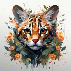 Margay Tiger Portrait Exotic Jungle Digital Art Nature Close-up Wildlife Conservation
